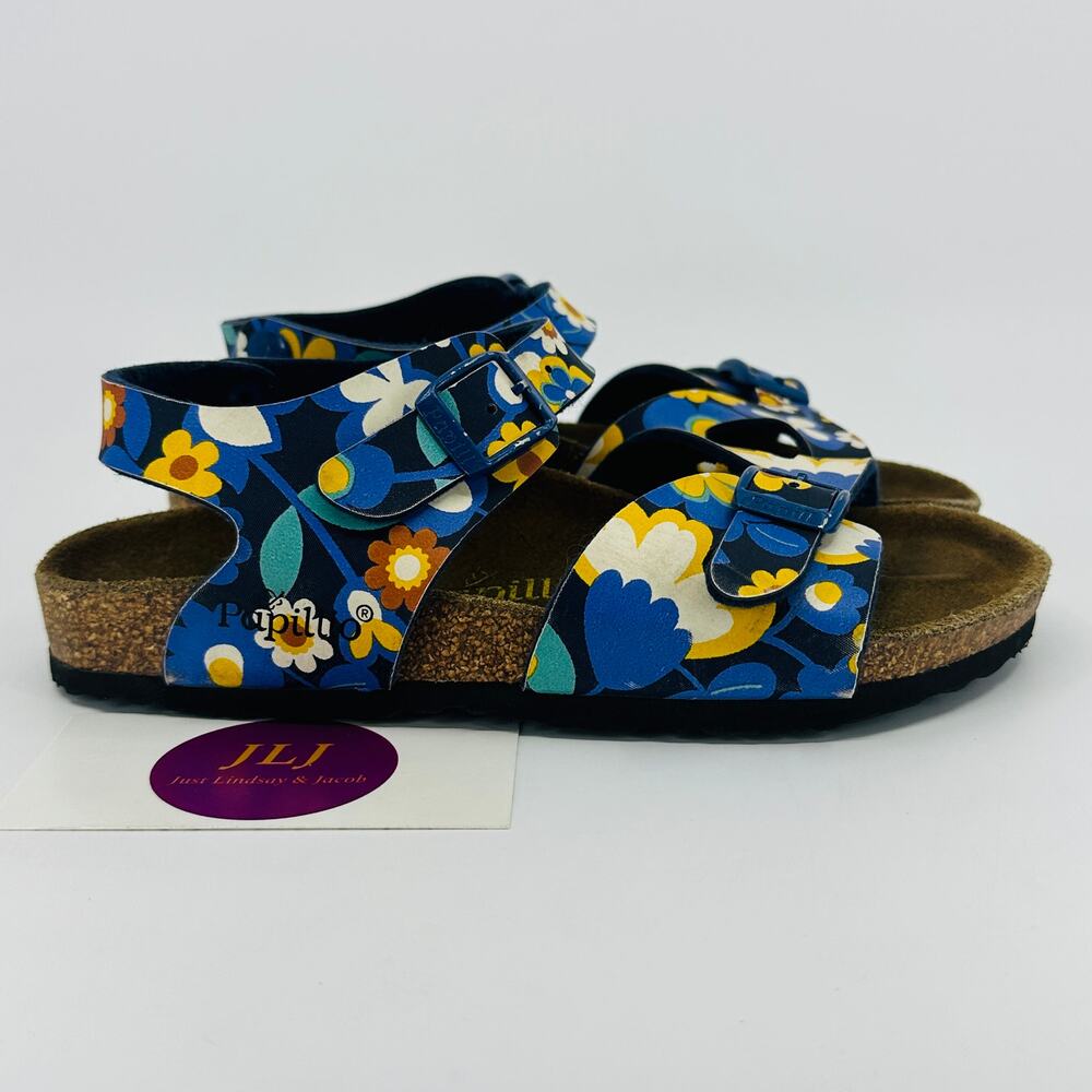 Papillio by Birkenstock Girls Rio Birko-Flor Blue Floral Print Sandals Size 13